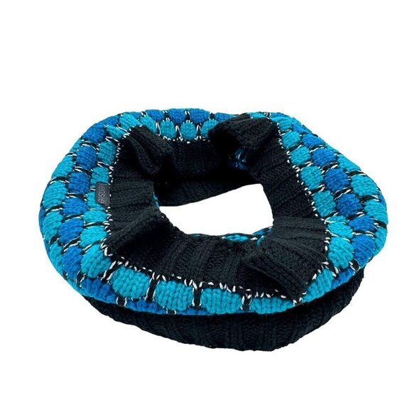 NWT KENSIE Knit Beanie & Infinity Scarf Set 2PCs Blue Turquoise Geometric - Picture 8 of 16